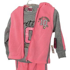 Diva 3pc Pink Outfit Team Adorbs 10 Vest, Hoodie & Sweatpants 24M, 2T Or 3T